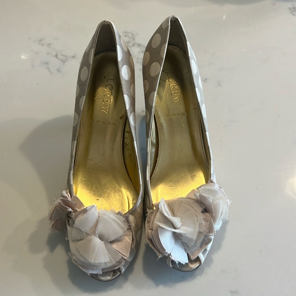 J. Crew Satin Polka Dot Peep Toe Heels